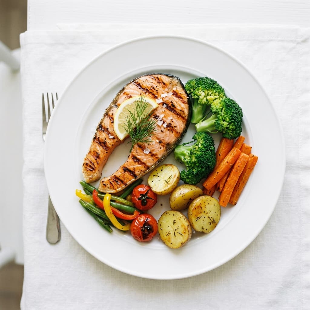 Grilled salmon with vegetables